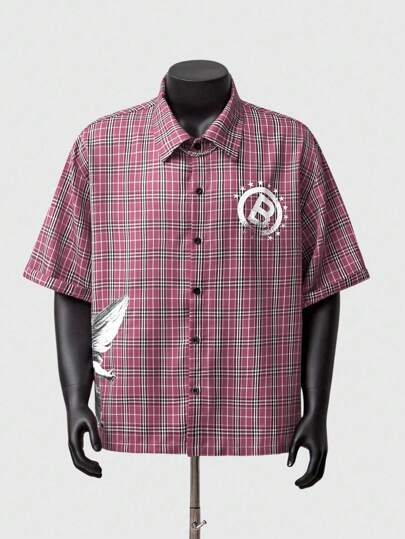 Street Life Chemise à manches courtes d'été pour hommes, chemise à carreaux avec imprimé enfant ange anglais, design unique