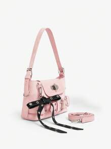 SHEIN ICON Quý cô, Túi đeo vai nữ, Túi Hobo, Túi đeo chéo, Túi xách quai trên, Thời trang, Cá nhân hóa, Đơn giản, Đa năng, Đường phố, Những cô gái ngọt ngào và sành điệu, Những cô gái nóng bỏng, Y2k, Cổ điển, Đinh tán, Cổ điển, Phong cách Biker, Nơ đen, Hồng, Thanh thiếu niên, Phong cách Preppy, Trường học, Cao đẳng, Hàng ngày - Hồng - Xem 3