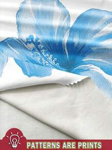 SHEIN EZwear Women's Casual Backless Tank Top, Blue Hibiscus Floral Print, Suitable For Summer Vacation - Multicolor - View 3