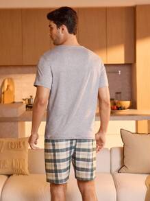 Manfinity Underwear&Sleepwear Basics Men's Stylish Short Sleeve And Shorts Homewear Set For Summer - Light Grey - View 2