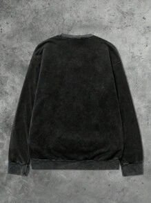 ROMWE MEN Street Life Unisex Rhinestone Effect American Street Style Crew Neck Pullover Sweatshirt - Black - View 2