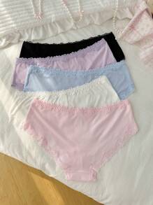 PetitDoll 5pcs/Pack Women Plus Size Sexy Lace Patchwork Panties, Casual