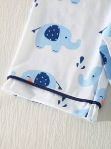 2 件套男婴睡衣套装，针织面料，大象印花，柔软舒适，长袖上衣，领口和袖口撞色，直筒裤，下摆撞色，可爱舒适的睡衣套装 - 藍色 - 查看 6