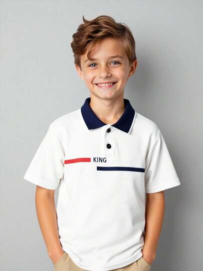 1 st. mjuk, hudvänlig, randig pikétröja för unga pojkar, mångsidig för vardagsbruk, sport, utflykter, skola, sammankomster, festivaler, fotograferingar, skolstartssäsongen, lämplig för vår/sommar