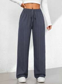 SHEIN PETITE 夏季休闲纹理阔腿七分裤