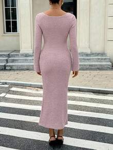 Siren Gaze Elegant Casual Long Fitted Dress For Women, Spring/Autumn Winter - Apricot - View 4