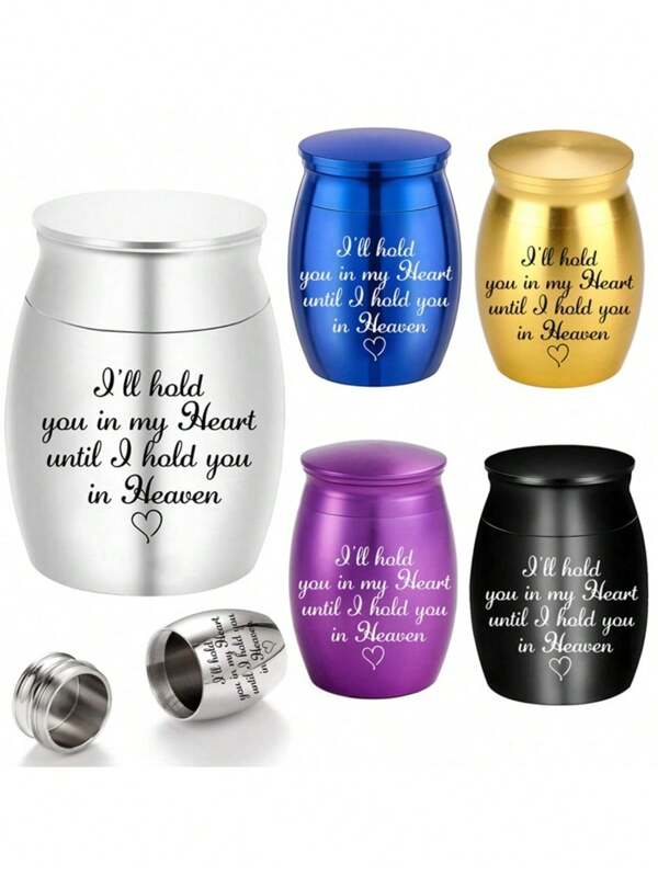 Pequenas urnas de lembrança para cinzas de animais de estimação humanos 1,57 polegadas Mini urnas de cremação para cinzas Suporte de liga de alumínio para cinzas memoriais - Eu te guardarei em meu coração até que eu te segure no céu