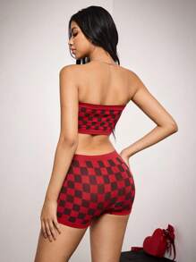 SHEIN 女士内衣套装、抹胸和格子印花内裤 - 彩色 - 查看 3