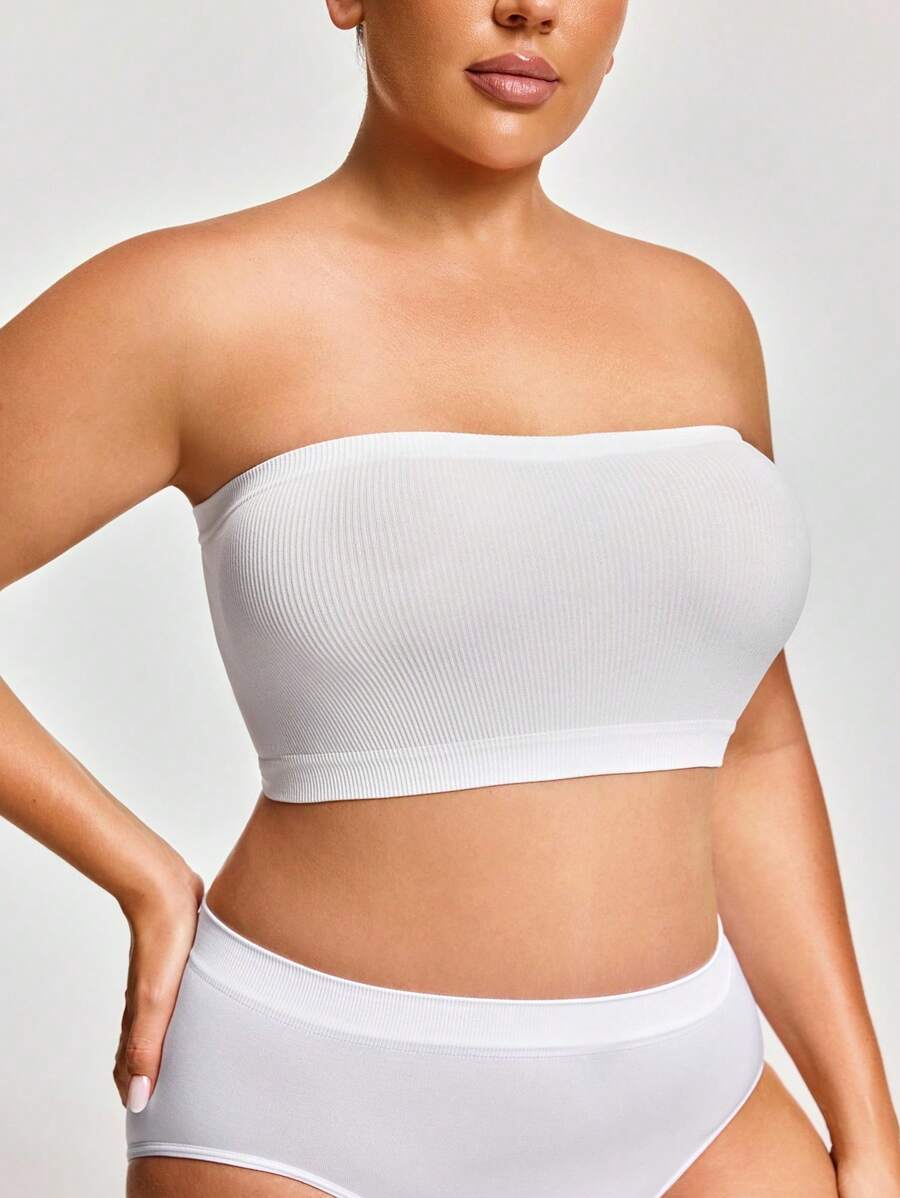 Plus Size Seamless Comfortable Casual Bralette & Wireless Bra - White - View 1