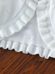 SHEIN Vintaside Kids Áo len cardigan tay dài cho bé gái, áo len tay bồng ngắn cổ choàng và áo trắng đa năng phù hợp mặc vào mùa xuân/thu, mặc hàng ngày, đi học, đi chơi, du lịch - trắng - Xem 6