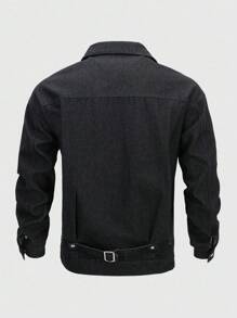 Manfinity Homme Men's Vintage Black Short Denim Jacket, American Style, Autumn/Spring - Black - View 2