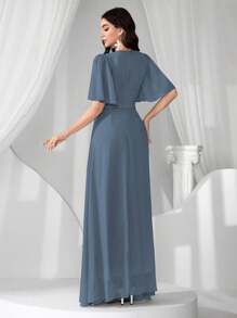 Coutiva Luxury Evening Gown, Ballroom Dress With Faux Pearl Collar, High-End Elegant Lady Chic Exquisite Dress - Dusty Blue - View 2