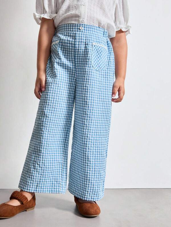 THE HAPPY LOOK Young Girls Casual Plaid Pocket Pants, Autumn