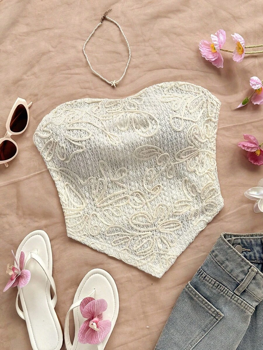 Soleia Áo hai dây dệt kim jacquard thêu viền màu xanh rêu dành cho nữ khi đi nghỉ - Màu be - Xem 1