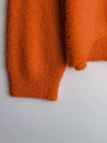 Linhara Halloween Plus Size Women Casual Everyday Commute Simple Solid V-Neck Dropped Shoulder Loose Pullover Sweater, Autumn Winter Fall - Orange - View 5