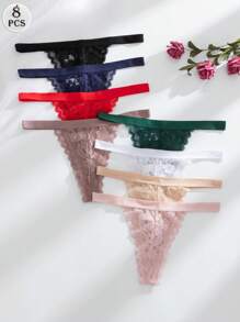 SHEIN 8pcs/Set Romantic Sexy Lace Women's Thong Panties - Multicolor - View 3