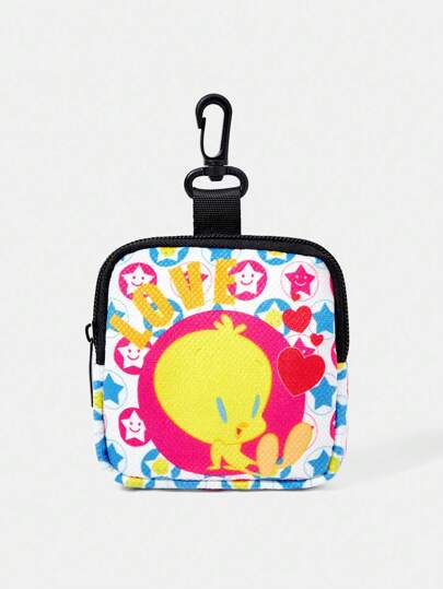 LOONEY TUNES X SHEIN 崔弟图案零钱包，带安全扣和拉链口袋，多功能收纳袋，零钱收纳袋，男女皆宜