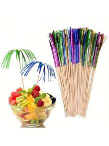 20/50/100 buc bețișoare cu ciucuri și sclipici colorate pentru cocktailuri, tăvi cu fructe, torturi, zile de naștere, nunți, sărbători, decor de masă, reuniuni acasă, petreceri tematice, accesorii de bucătărie, decor de grădină în aer liber