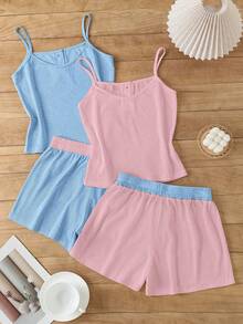 2件套女士休闲吊带睡衣套装 - 彩色 - 查看 2