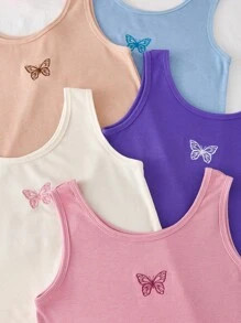 5件套女童简约优雅甜美蝴蝶刺绣舒适汗衫 - 彩色 - 查看 7