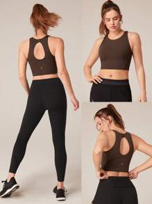 GLOWMODE Control Cutout Halter Round Neck Sports Bra Medium Impact Running Workout Gym Fall Winter