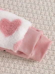 SHEIN 两件装女婴长袖连体衣，开裆立领设计，爱心波点印花，保暖内衬，防风，舒适柔软，休闲宽松弹力款，适合秋冬季节穿着。 - 粉色 - 查看 4