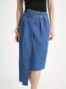 Daynim Gonna di jeans asimmetrica casual da donna - Blu lavato medio - Visualizzare 3