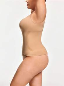 SHAPORA 大码女式纯色罗纹针织吊带背心 - 杏色 - 查看 4