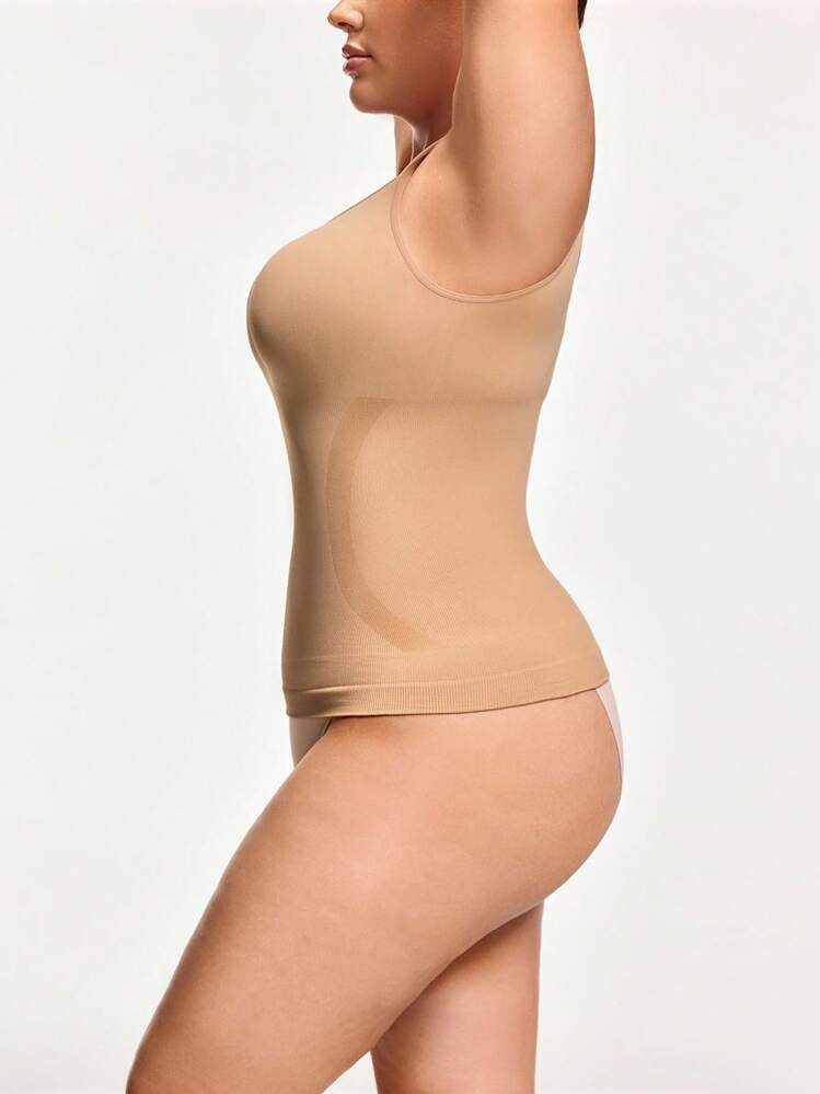 SHAPORA Plus Size Women Solid Color Rib-Knit Camisole Top - Apricot - View 4