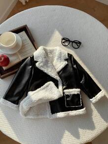 SHEIN Babygirl Cute Autumn/Winter Versatile Plush Fleece Faux Fur Jacket, Black & White Baby Boy Coat Baby Boy Leather Jacket Baby Boy Biker Jacket Baby Boy Faux Leather Jacket Baby Boy Sherpa Jacket Baby Girl Leather Jacket Baby Jacket Baby Girl Sherpa Jacket Baby Girl Faux Leather Jacket Fall
