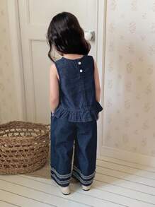 Dazy Kids 女童无袖上衣和牛仔裤套装 - 藍色 - 查看 5