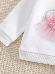 Bộ 2 áo nỉ dài tay họa tiết hoạt hình dễ thương cho bé gái và quần cạp chun, lót giữ nhiệt, mùa thu/đông - trắng - Xem 6