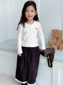 Dazy Kids Young Girl Fall Clothes, Girls Animal Embroidery Long Sleeve Sweater - White - View 2