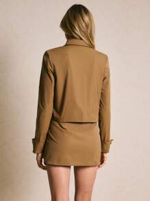 Poéselle Women's Solid Color Long Sleeve Single-Breasted Jacket And Midi Skirt Casual Suit In Fall/Winter