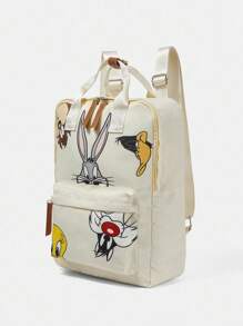 LOONEY TUNES X SHEIN 女士卡通图案大容量时尚背包 - 杏色 - 查看 3