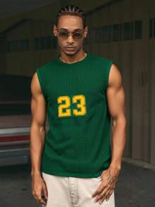 RueChic Herren strukturierte ärmellose Regular Strickweste mit Buchstabenmuster - Grün - Übersicht 1