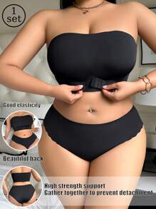 SHEIN 2 piezas Set de ropa interior sin costuras de talla grande - Negro - Ver 4