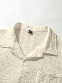 Manfinity RSRT Bộ đồ đi biển nam ngắn tay bằng vải lanh pha cotton họa tiết, cổ , cài nút màu tương phản, áo sơ mi và quần short, bộ đồ vải lanh 2 món cho nam, trang phục nghỉ dưỡng mùa hè, trang phục ấm áp - Màu be - Xem 4