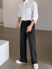 DAZY 男士纯黑色西装裤，踝开衩设计，秋季 - 深灰色 - 查看 4