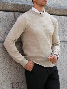 Manfinity Homme Men's Pullover Knit Sweater, Lightweight Top For Autumn - Beige - View 6