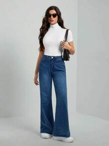SHEIN Tall Camiseta básica de cuello alto de unicolor negro de manga corta para mujer - Blanco - Ver 7