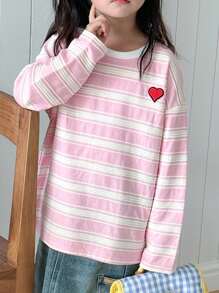 Dazy Kids Young Girls Casual Cute Striped Heart Print Long Sleeve T-Shirt