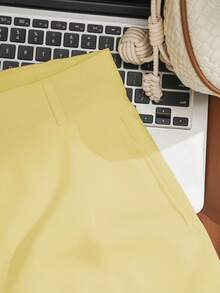 Airaco Quần short ống rộng màu trắng dành cho nữ, quần short thường ngày cạp cao giúp thon gọn, mùa hè - Màu vàng - Xem 5