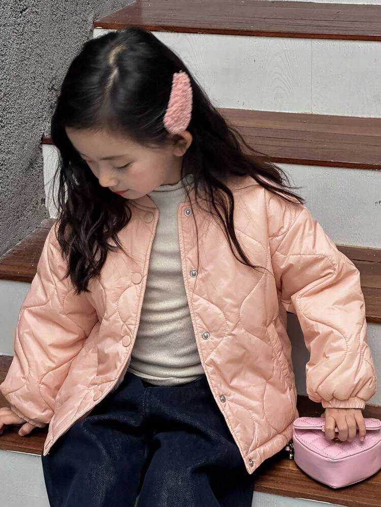Young Girl Girls' Baseball Collar Padded Coat, Fall