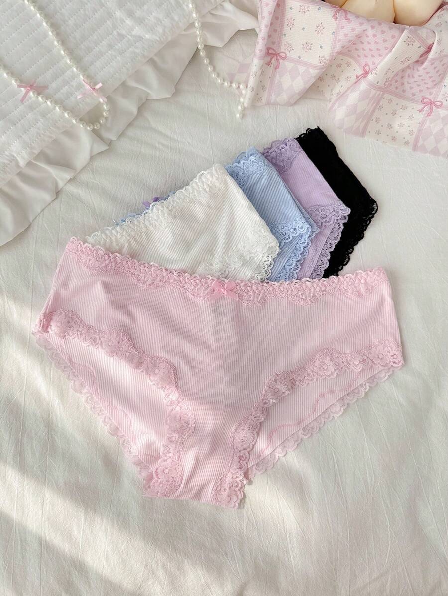 PetitDoll 5pcs/Pack Women Plus Size Sexy Lace Patchwork Panties, Casual