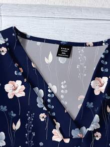 EMERY ROSE Plus Size V-Neck Ruffle Sleeve Printed Casual Blouse, Suitable For Summer Autumn And Winter,Back To School Chic Blouses For Women - Navy Blue - View 3