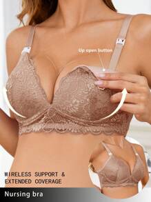 Moonlight&Mama 优雅纯色蕾丝无钢圈孕妇哺乳文胸 - 杏色 - 查看 3