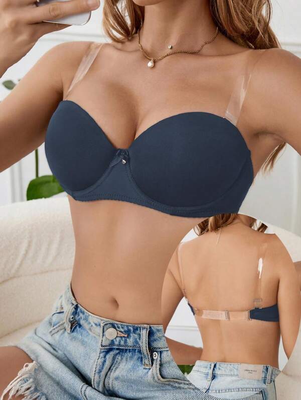 1pc Women's Transparent Strap Underwire Bra