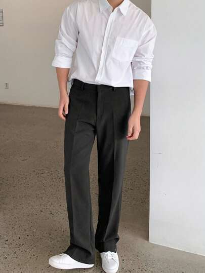 DAZY Men's Solid Black Suit Pants With Ankle Slit Design, Autumn