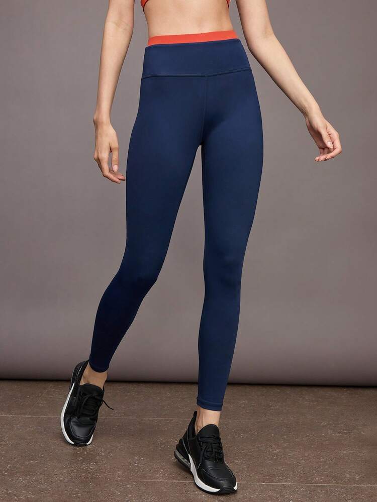 Activina 女士高腰无缝撞色运动紧身裤瑜伽裤 - 藏蓝色 - 查看 6